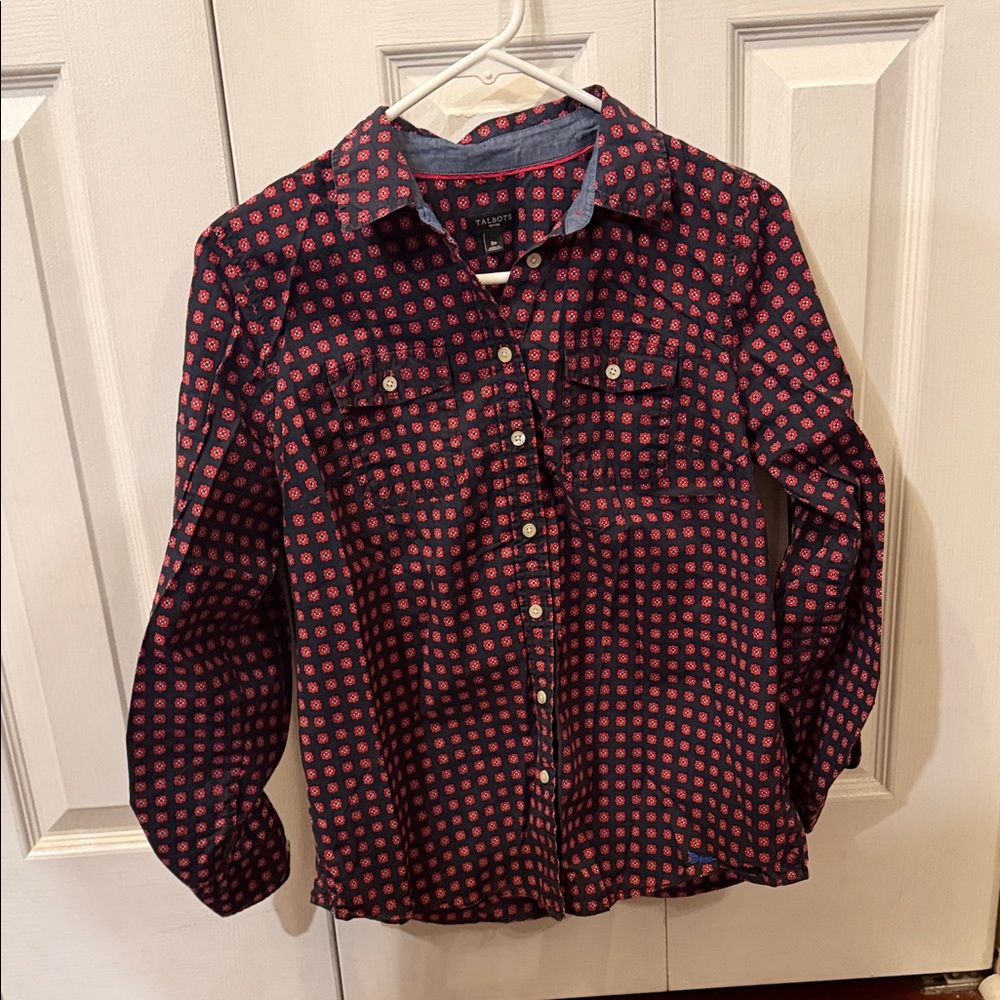 Talbots Red and Black Patterned Blouse